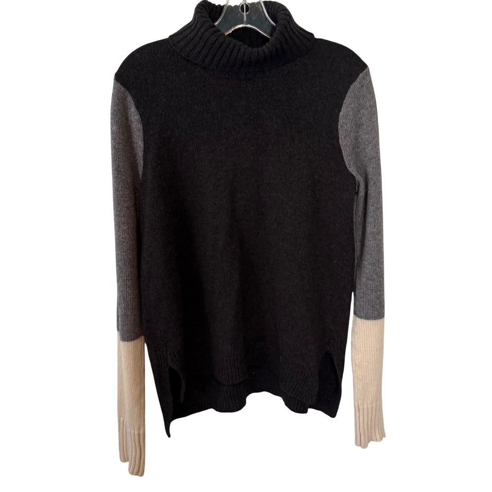Vince Women's Grey Colorblock Wool Cashmere Turtleneck Sweater‎ in Size M